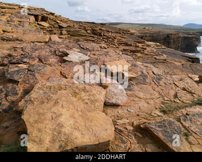 Weathered sandstone rocks at Yesnaby, Orkney islands Stock Photo