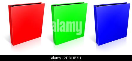 Empty Office folders RGB. Illustration 3D rendering. Isolated on white background. Stock Photo