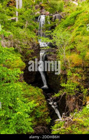 A view of Victoria Falls in Slattadale Forest on the shores of Loch Maree in north west Scotland. June. Stock Photo