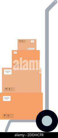 boxes and fast delivery icon set over white background, flat style ...