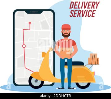 Phone tracing and motorcycle delivery fast logo icon- Vector Stock Vector