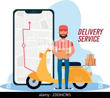 Phone tracing and motorcycle delivery fast logo icon- Vector Stock Vector