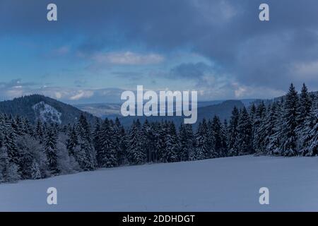 First small winter hike along the Rennsteig through the Thuringian Forest - Schneekopf/Germany Stock Photo