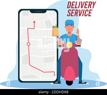 Phone tracing and motorcycle delivery fast logo icon- Vector Stock Vector