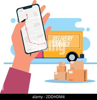 Phone tracing and truck delivery fast logo icon- Vector Stock Vector