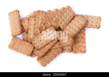 Heap of simple small cookies isolated over white background Stock Photo