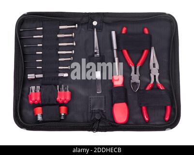 Set of different tools in a case isolated over white Stock Photo
