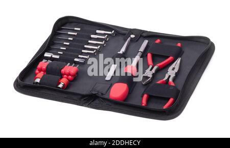 Set of different tools in a case isolated over white Stock Photo
