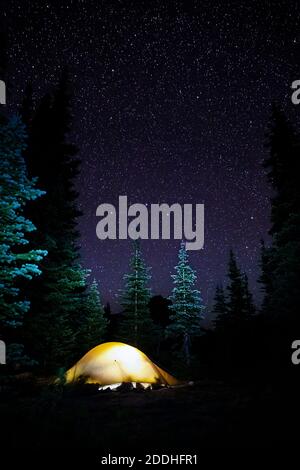 WA18545-00...WASHINGTON - Night at campsite in Goat Lakes Basin located along the Pacific Crest Trail in the Pasayten Wilderness area. Stock Photo