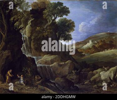 Christ Tempted in the Wilderness, 1626 Paulus Brill, Oil Painting, Religion, Christian, Waterfall, Religion, Jesus Christ Stock Photo