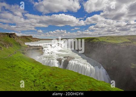 Gullfoss waterfall / Golden Falls located in the canyon of Hvítá river / White River, Haukadalur, southwest Iceland Stock Photo