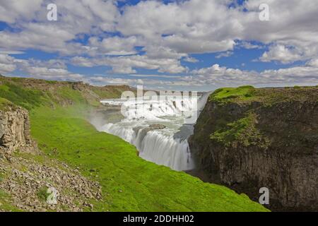 Gullfoss waterfall / Golden Falls located in the canyon of Hvítá river / White River, Haukadalur, southwest Iceland Stock Photo