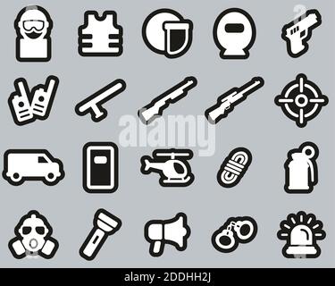 SWAT Team Icons White On Black Sticker Set Big Stock Vector