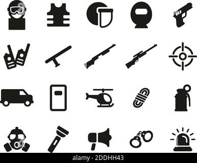 SWAT Team Icons Black & White Set Big Stock Vector