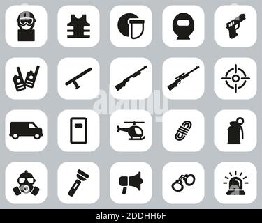 SWAT Team Icons Black & White Flat Design Set Big Stock Vector