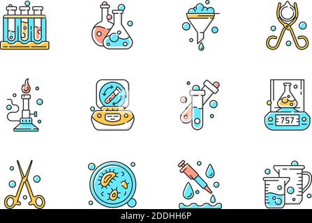 Lab equipment RGB color icons set Stock Vector