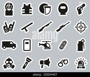 SWAT Team Icons Black & White Sticker Set Big Stock Vector
