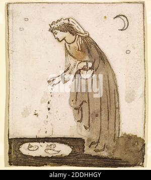 Ladies and Animals Sideboard, Good and Bad Animals, Study of a Lady Feeding Goldfish, 1860 Sir Edward Burne-Jones, Ink, Sketch, Pre-Raphaelite, Design, Fish, Wash drawing Stock Photo