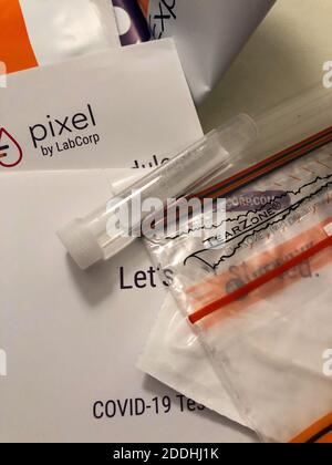 A Pixel by LabCorp COVID-19 at-home kit is displayed at a home in ...