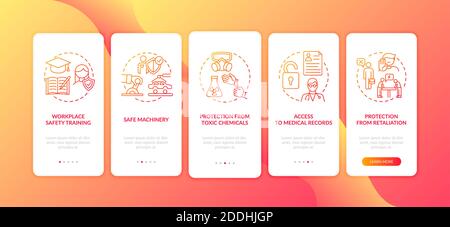 Workplace safety rights onboarding mobile app page screen with concepts Stock Vector