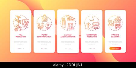 Top workplace safety violations onboarding mobile app page screen with concepts Stock Vector