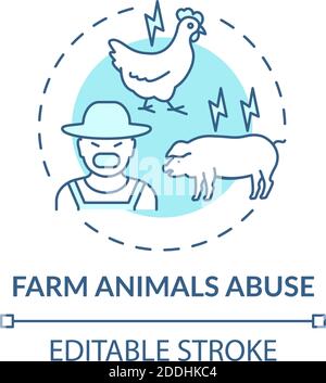 Farm animal abuse turquoise concept icon Stock Vector