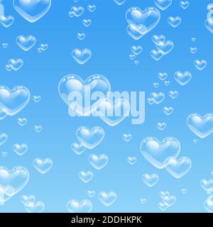 Heart shaped bubbles in water on blue background Stock Vector