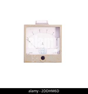 Analog ammeter. Closeup. instrument ammeter old isolate on white background Stock Photo