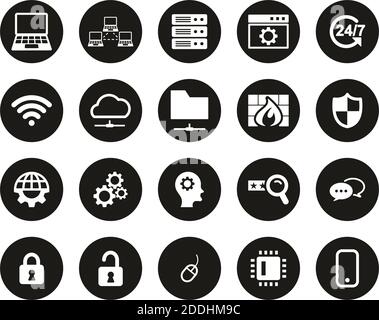 System Administrator Icons White On Black Flat Design Circle Set Big Stock Vector