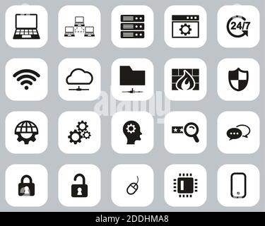 System Administrator Icons Black & White Flat Design Set Big Stock Vector