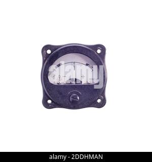 Analog ammeter. Closeup. instrument ammeter old isolate on white background Stock Photo