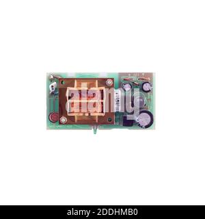 Electronic circuit and chips details at personal computer video card isolate on white background. Stock Photo