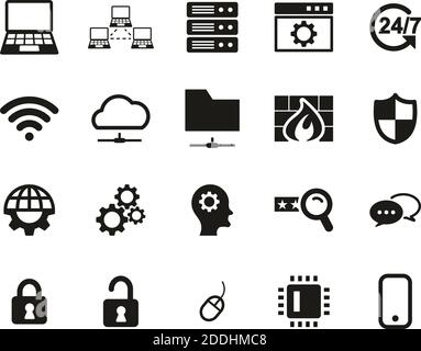 System Administrator Icons Black & White Set Big Stock Vector