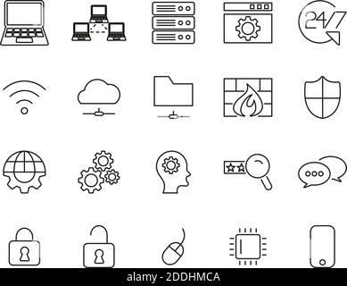 System Administrator Icons Black & White Thin Line Set Big Stock Vector