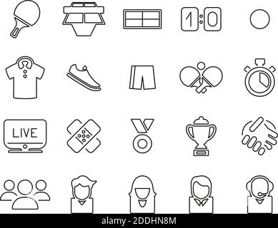 Table Tennis Sport & Equipment Icons Black & White Thin Line Set Big Stock Vector