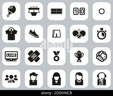 Table Tennis Sport & Equipment Icons Black & White Flat Design Set Big Stock Vector