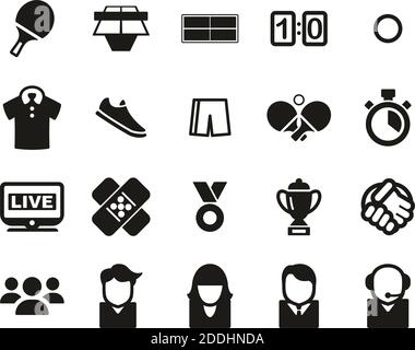 Table Tennis Sport & Equipment Icons Black & White Set Big Stock Vector