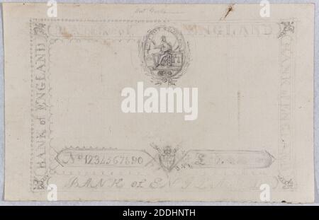 Design for a Bank of England Banknote, 1799 From album of John Phillp Drawings and Watercolours of Handsworth and Soho, Topographical Views, Science and Industry, Birmingham history, Money Stock Photo