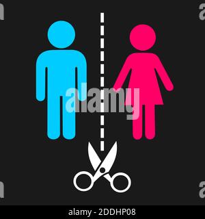 Vector pictogram of separation of heterosexual couple - divorce or breakup of love relationship. Conflict between boyfriend / husband and girlfriend / Stock Photo