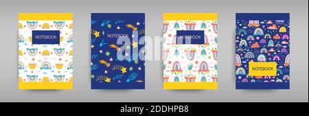 Set iridescent covers for notebooks with boho rainbows Stock Vector