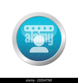 Five star reviews icon. Satisfied customer sign. Light blue circle frame vector illustration. Stock Vector
