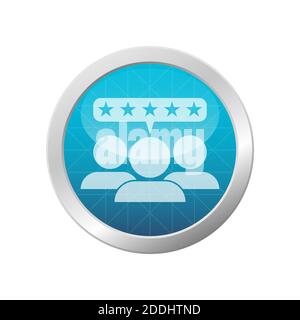 Five star reviews icon. Group of three satisfied customers. Light blue circle frame vector illustration. Stock Vector