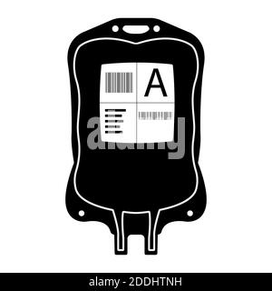 Blood donation plastic bag icon. Medical flat design black vector illustration. Stock Vector