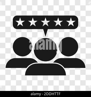 Five star reviews icon. Group of three satisfied customers. Black symbol on transparent background vector illustration. Stock Vector