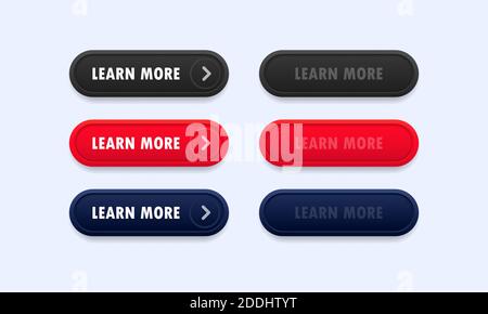 Learn more web site button set. Vector on isolated white background. EPS 10. Stock Vector