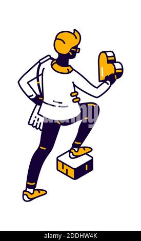 Young guy carries a heart in his hands, isometric vector illustration. Concept for donation, charity, selfless care Stock Vector