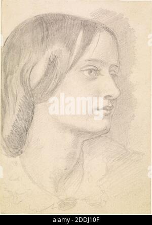 Portrait of Red Lion Mary, Mrs Mary Nicholson, 1856-59 Dante Gabriel Rossetti, Drawing, Pencil, Pre-Raphaelite, Female