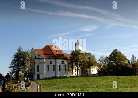 The Wieskirche on the Romantic Route. Also known as the Pilgrimage Church of the Scourged Savior. Stock Photo
