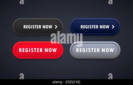 Register now button set. For website. Registration. Vector on isolated background. EPS 10 Stock Vector