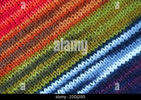 Texture of Colorful Striped Alpaca Knitted Wool Fabric in Diagonal Patterns for Abstract Background Stock Photo